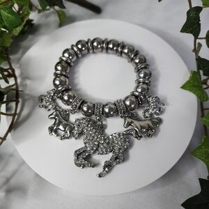 Silver Stretch Bracelet with CZ Horse Charms